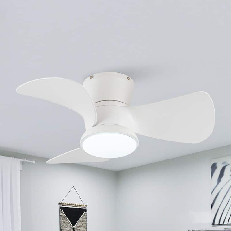 31-inch Modern Black Propeller Flush Mount Ceiling Fan with Light and Remote - White
