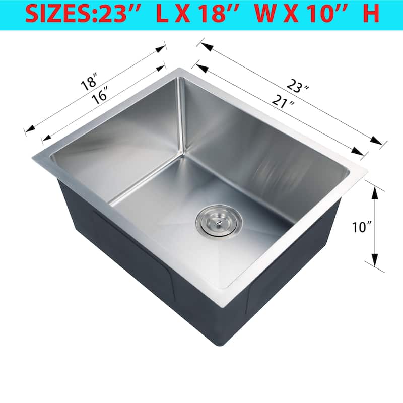 CB HOME 23" Drop-in Kitchen Sink, Undermount Single Bowl Kitchen Sink,Top mount Stainless Steel Kitchen Sink w/ Basket Strainer