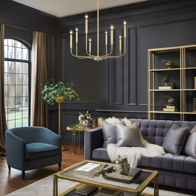 Modern Gold 8-Light Chandelier Classic Wheel Ceiling Lights for Dining Room