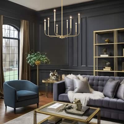 Modern Gold 8-Light Chandelier Classic Wheel Ceiling Lights for Dining Room