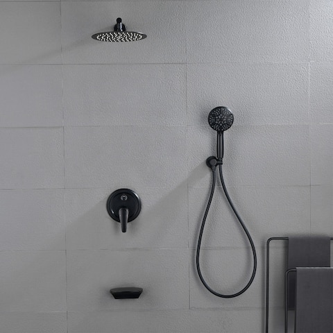 Shower System Set with Tub Spout Round Shower Head with 7 Functions Handheld Shower Wall Mount