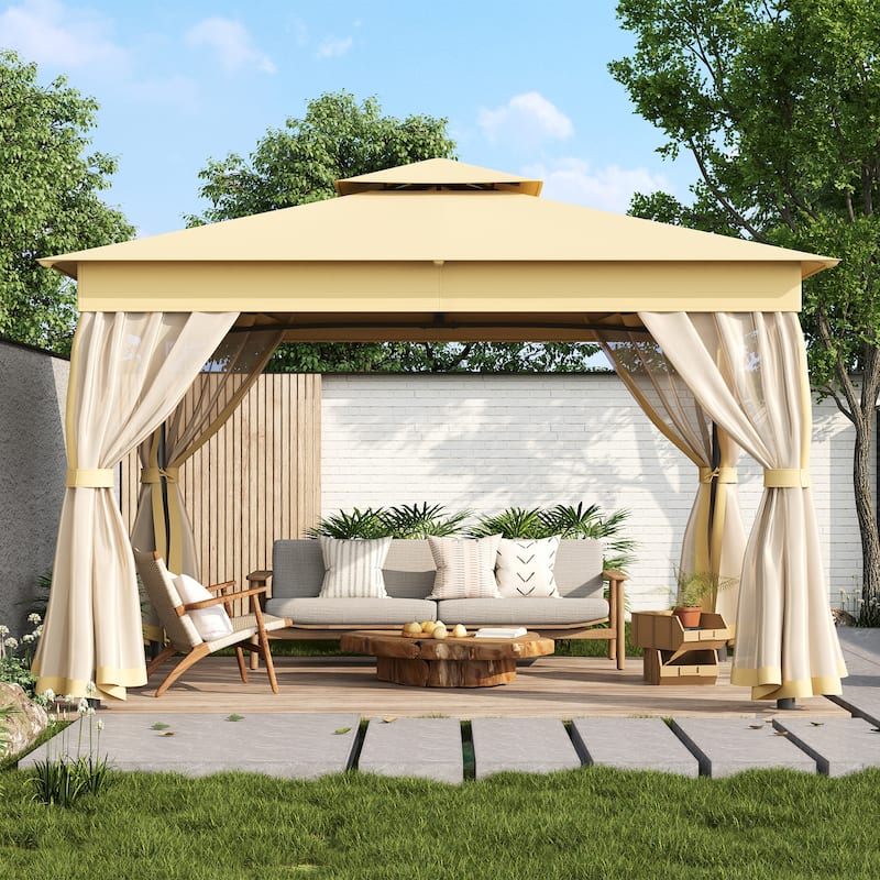 Roomfitters 10x12 FT Outdoor Gazebo with Double Roofs, Patio Canopy and Mosquito Netting for Backyard, Garden, Lawn