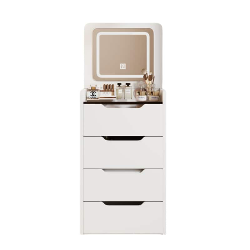 Flip-Top Vanity Table with LED Mirror, Multi-Functional Makeup Desk