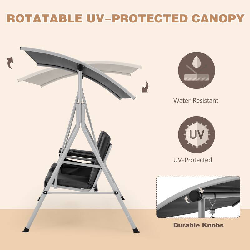 Outdoor Swing with Stand, Canopy, Pivot Table & 2 Cup Holders - Patio, Balcony, Bedroom
