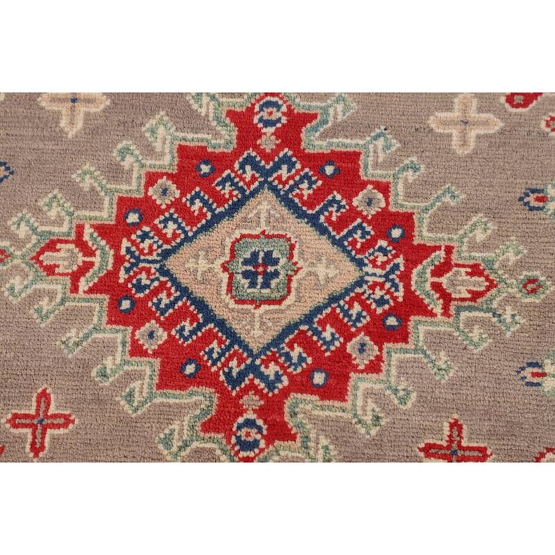 Geometric Kazak Oriental Area Rug Hand-Knotted Traditional Wool Carpet - 5'0" x 6'9"