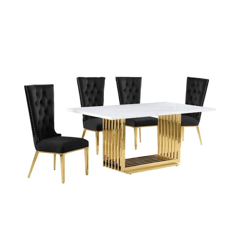Best Quality Furniture D310/1-SC330-7 Dining Set with 68" White Marble Top