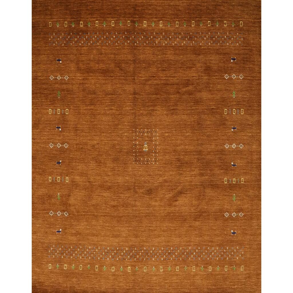 Hand Knotted Oriental 100% Wool Carpet Tribal Animal Pictorial Oranges & Rust Gabbeh Area Rug - 8' 0'' X 8' 2''