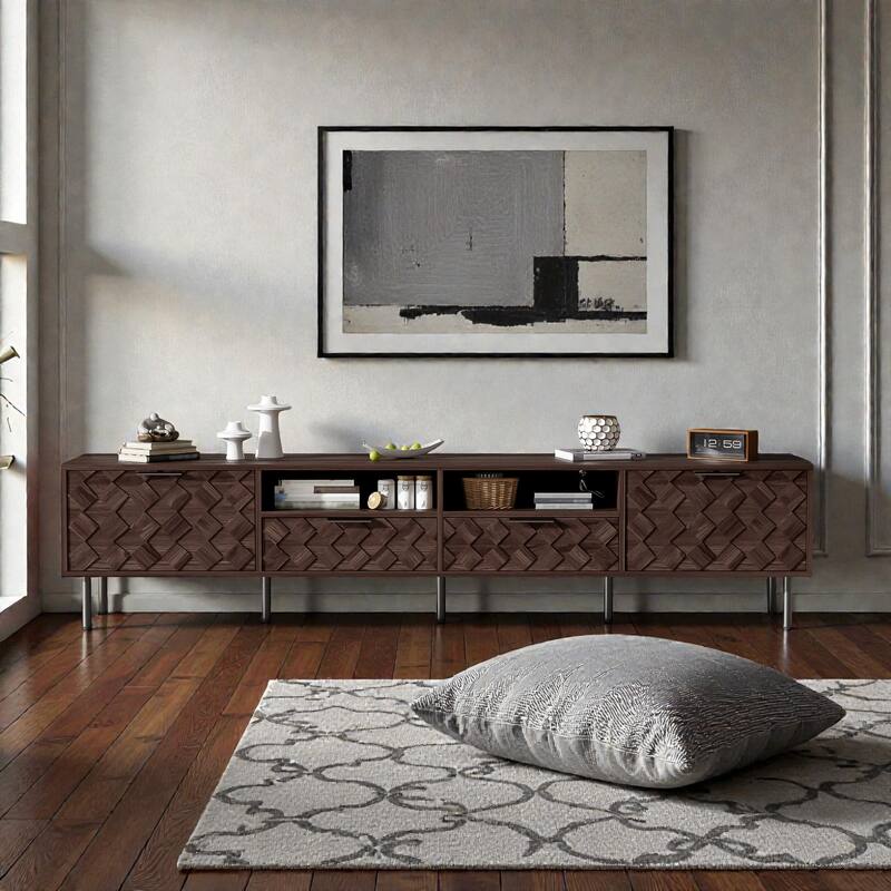 78.7" Modern TV Stand for TVs up to 85 Inch, Entertainment Center with Closed Storage, Soft-Close Hinges, Iron Legs