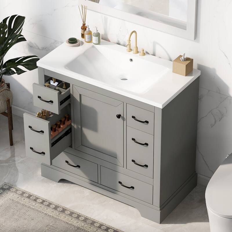 36 Inch MDF Freestanding Bathroom Vanity Set with Integrated Ceramic Sink