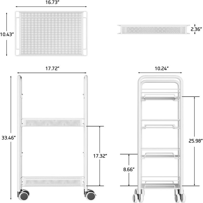Bar Cart 3 Tiers Removable Storage Tray with Wine Rack - 10.24"D x 17.72"W x 33.46"H
