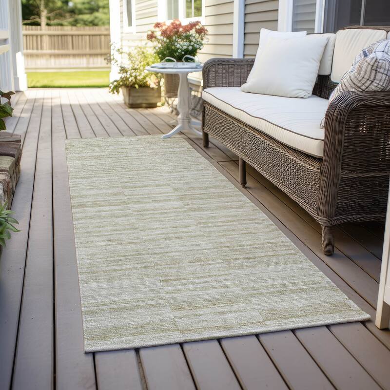 Machine Washable Indoor/ Outdoor Chantille Contemporary Blocks Rug - Taupe - 2'3" x 7'6"