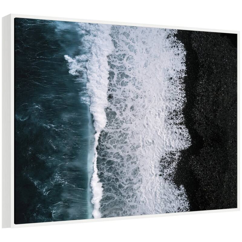 Kate and Laurel Sylvie Ocean Waves on the Black Beach in Iceland Framed Canvas by Michael Schauer - 42x32