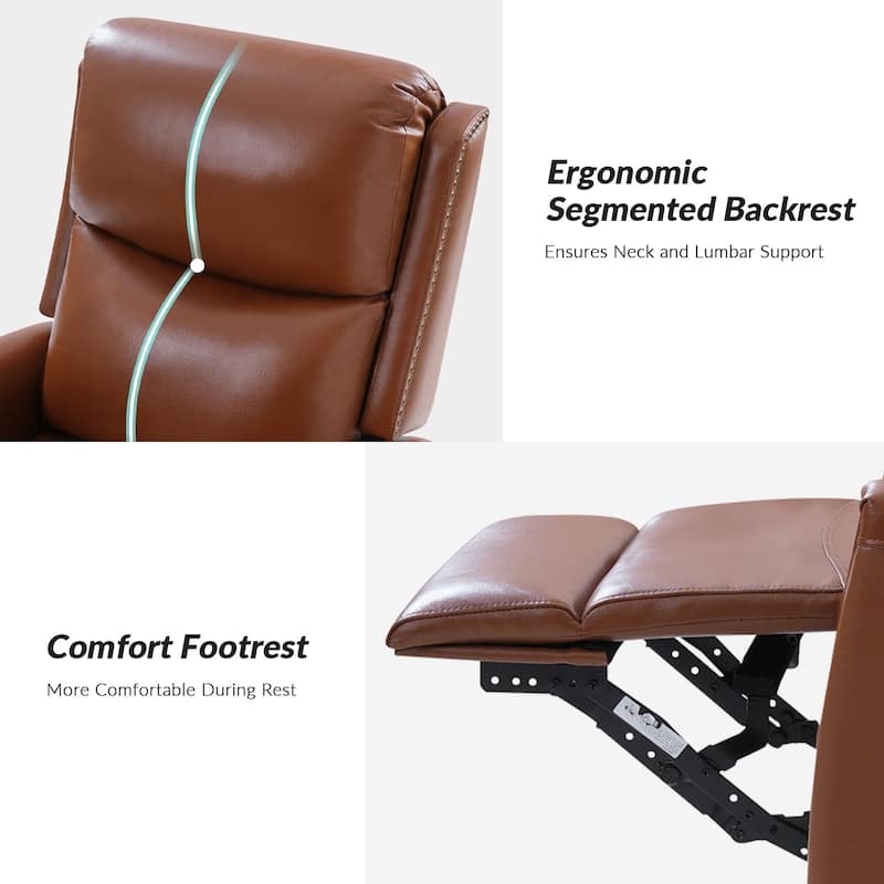 Fiacro 30.31"Wide Modern Genuine Leather Wingback Swivel Rocker Recliner with Nailhead Trims