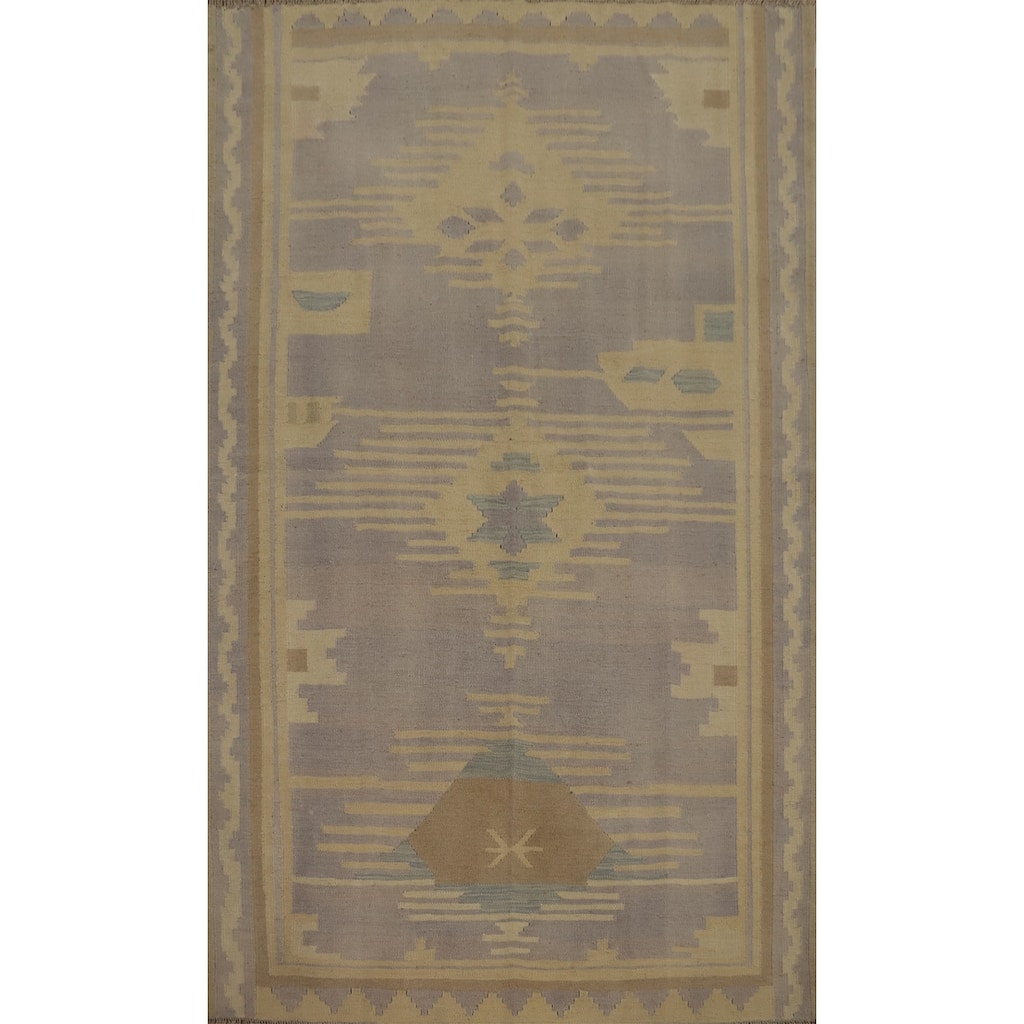 Hand Woven Oriental 100% Wool Carpet Southwestern Tribal Purples Kilim Area Rug - 6' 9'' X 4' 10''