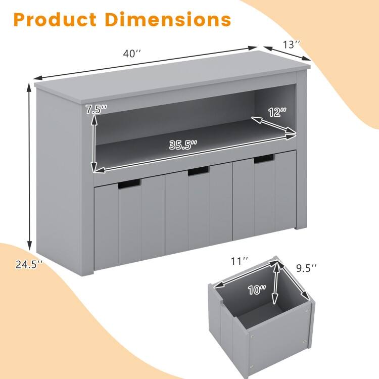 Kid Toy Storage Cabinet 3 Drawer Chest with Wheels Large Storage Cube Shelf - 40" x 13" x 24.5" (L x W x H)