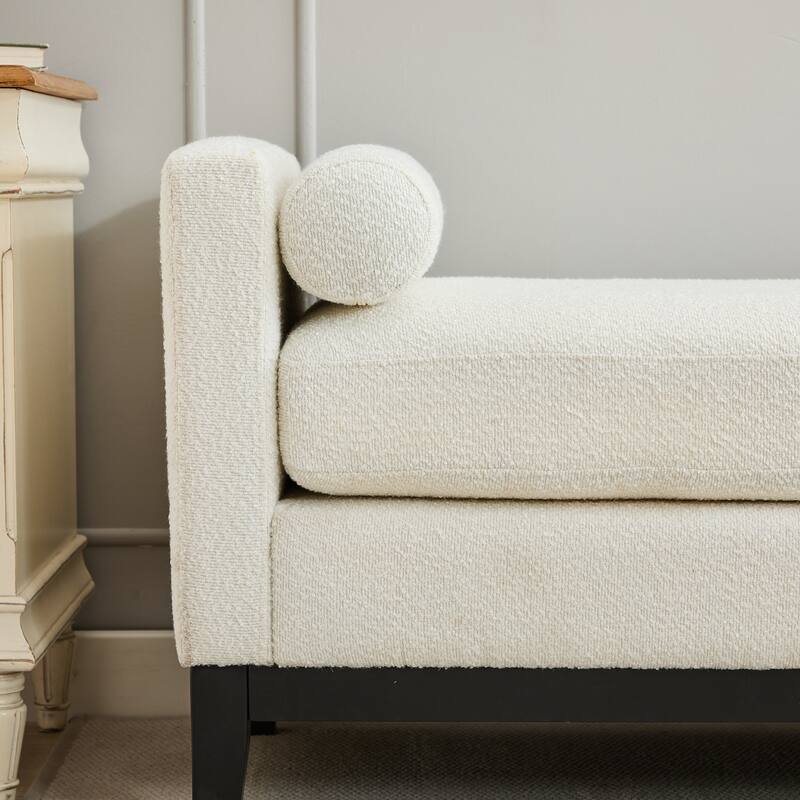 66.34" W Upholstered Bench with Pillows End of Bed Ottoman with Wood Legs