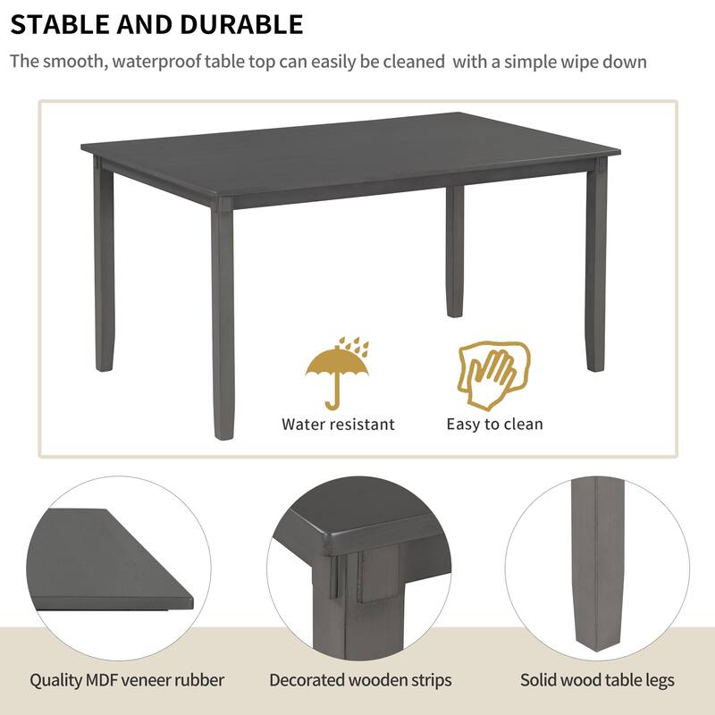 Gray 6-Piece Wooden Dining Table Set with Rectangular Table & 4 Chairs