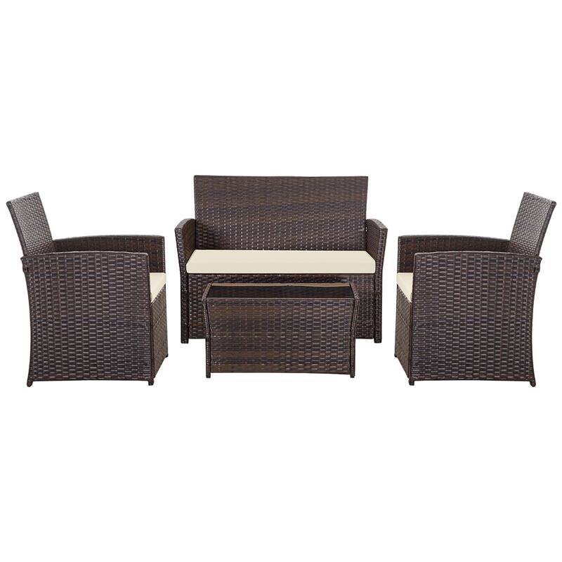 4 PCS Wicker Patio Conversation Set Rattan Seating Sofa Chair