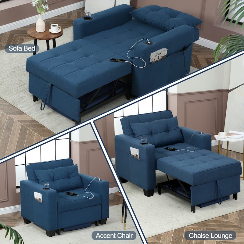 Pull Out Sofa Couch Bed Convertible Sleeper Sofa Bed with Storage Chaise, Sofa Couch