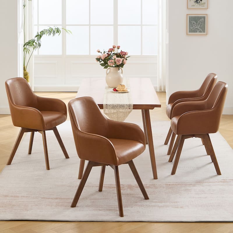 Swivel Upholstered Dining Chair Set of 2 Armchair with Beech Wood Legs - 33.3" H x 23.2" W x 22.4" D