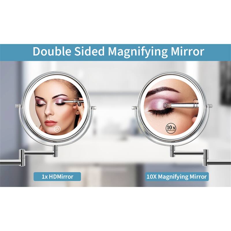 Wall Mounted Makeup Mirror Lighted 10X Magnifying 8" 3 Color Mode