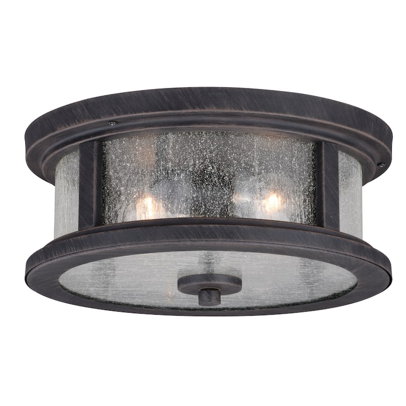Cumberland Iron Bronze Rustic Outdoor Flush Mount Ceiling Light with Edison Bulbs - 13-in W x 6-in H x 13-in D - Rust Iron - 13-in W x 6-in H x 13-in D