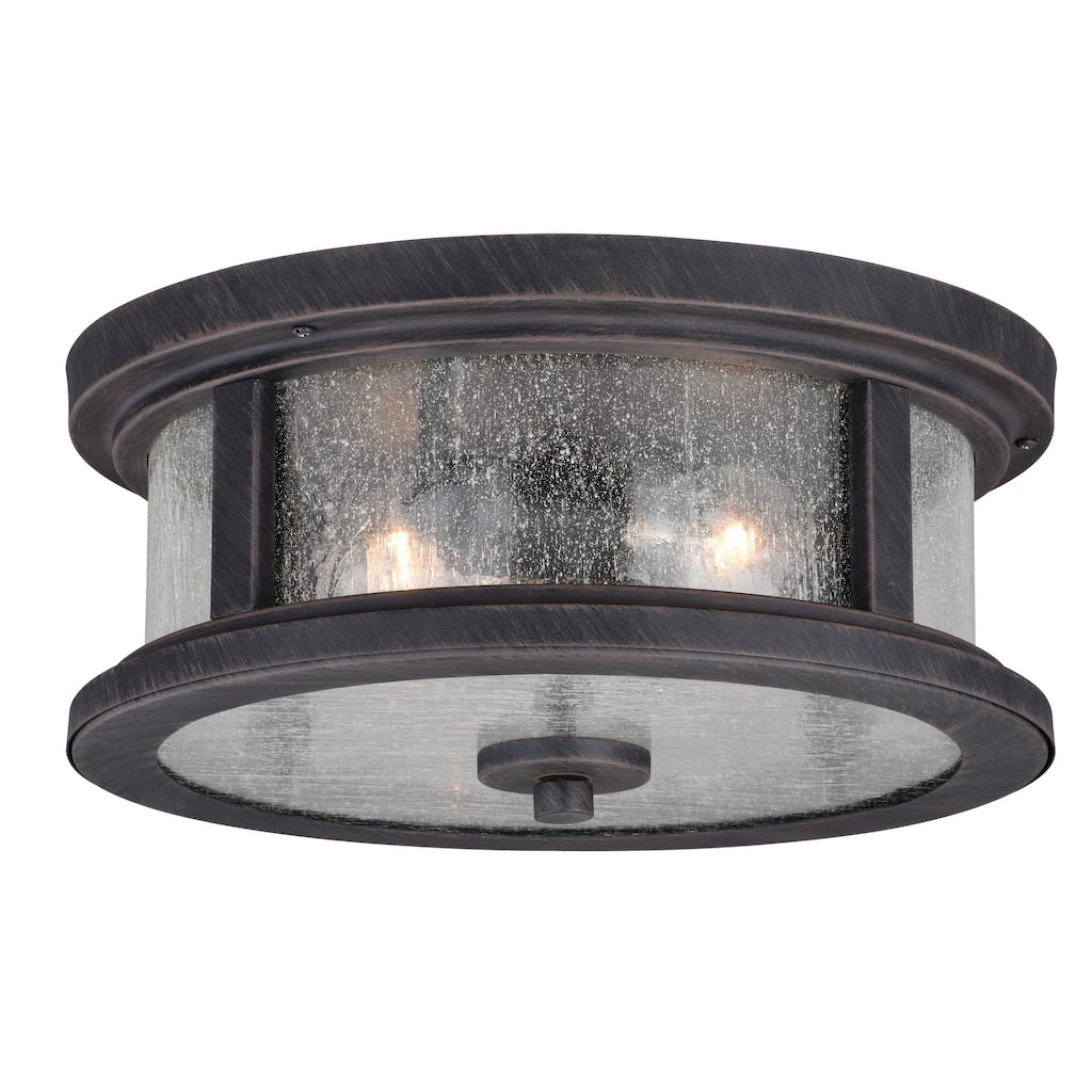 Cumberland Iron Bronze Rustic Outdoor Flush Mount Ceiling Light with Edison Bulbs - 13-in W x 6-in H x 13-in D