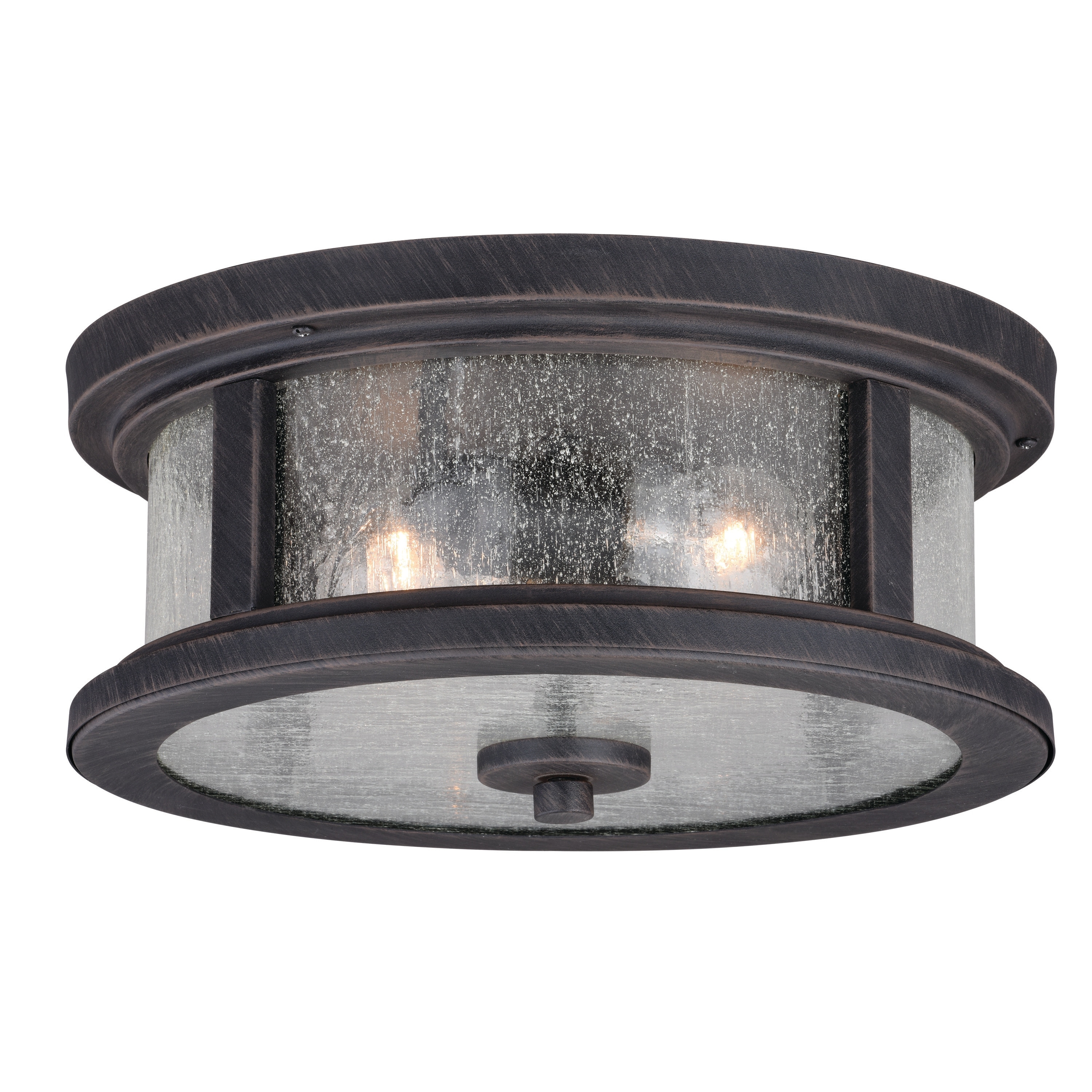 VAXCEL Cumberland Iron Bronze Rustic Outdoor Flush Mount Ceiling Light with Edison Bulbs - 13-in W x 6-in H x 13-in D