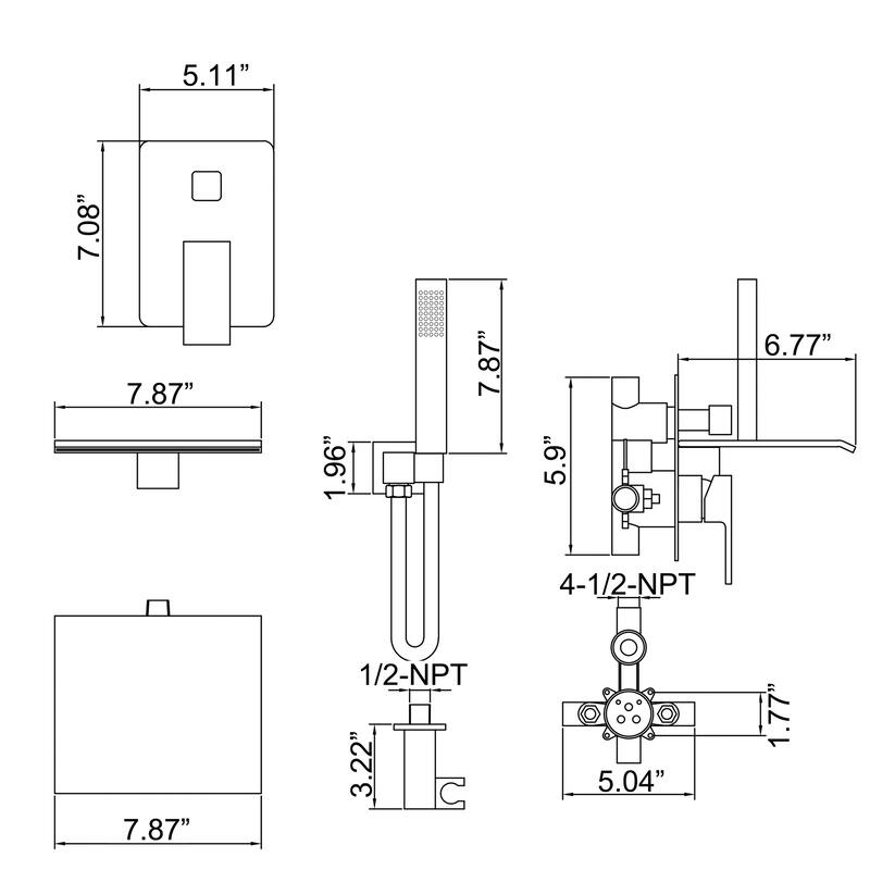 Single Handle Wall Mounted Roman Tub Faucet with Diverter and Handshower