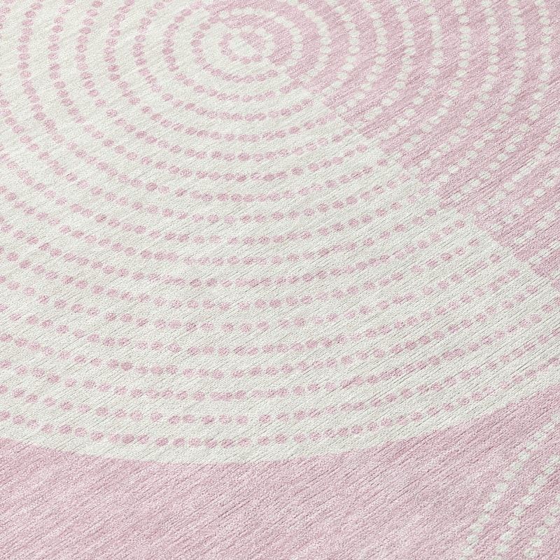Machine Washable Indoor/ Outdoor Casual Circles Chantille Rug