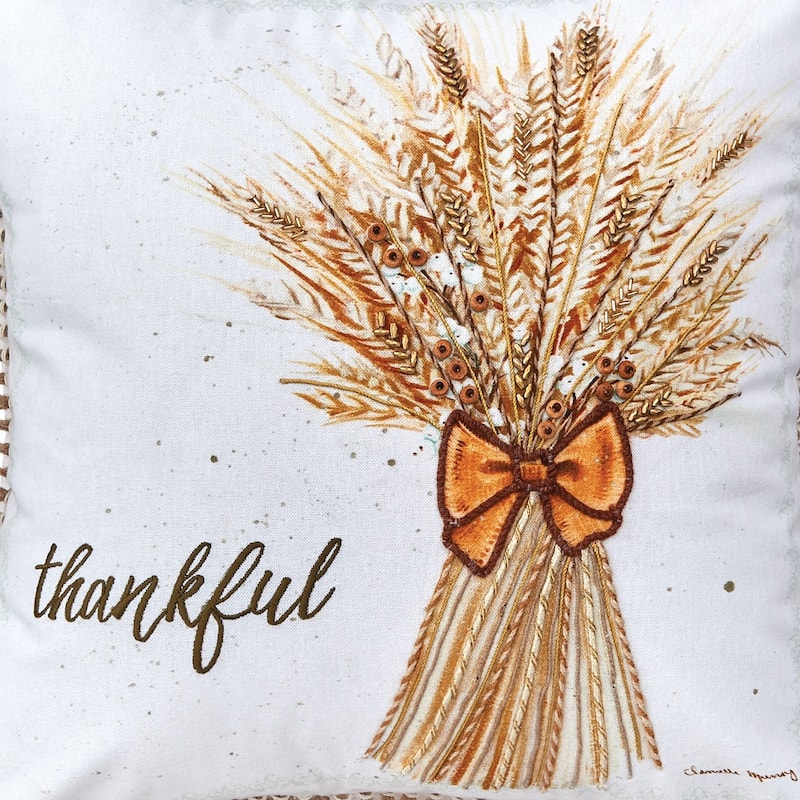 Thankful Wheat 18" x 18" Printed and Embroidered Throw Pillow
