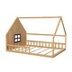 preview thumbnail 11 of 9, Natural Wood Playful Full Size House Bed Kids Bed with LED,Window and Fence