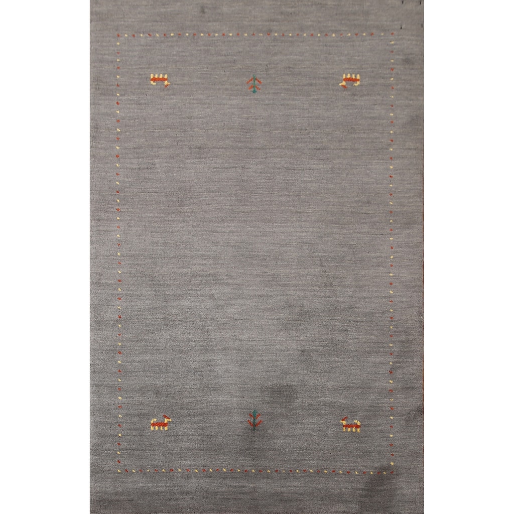 Tribal Gray Gabbeh Oriental Accent Rug Wool Carpet - 3'10"x 6'1"