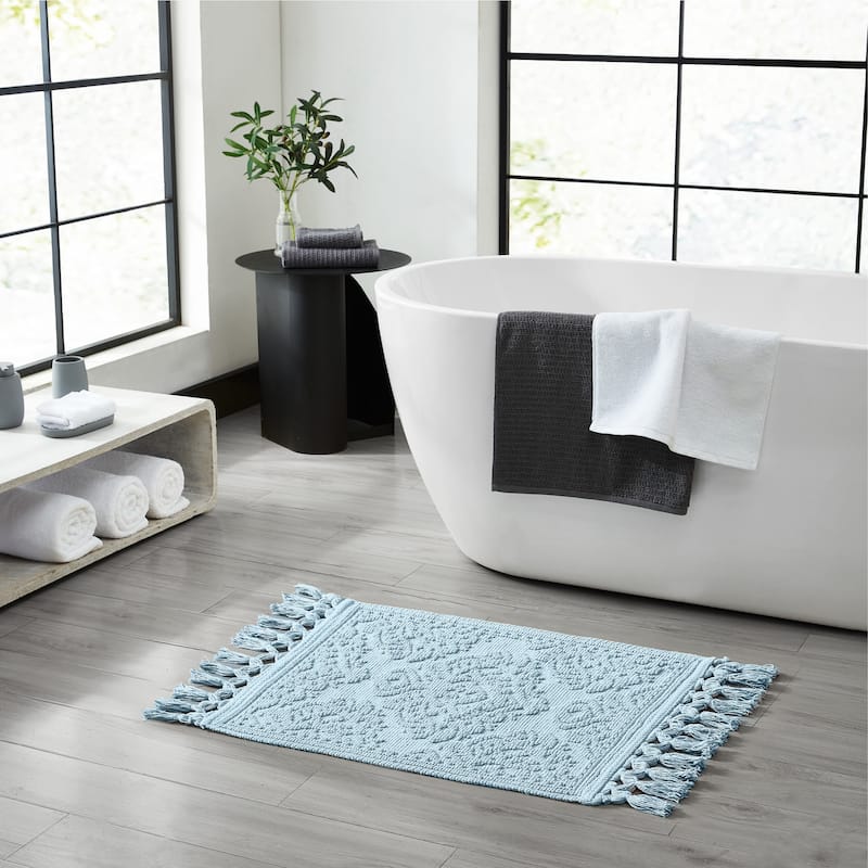 Jean Pierre Ricardo Cotton Fringe Bath Rug - 21" x 41" - Light Blue