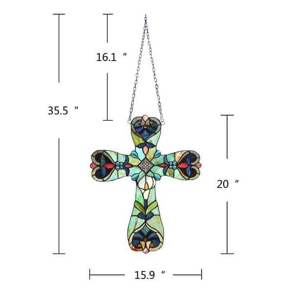 dimension image slide 0 of 2, 20" x 16" Victorian Design Cross Stained Glass Panel/ Suncatcher