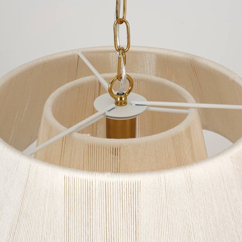 1-Light 20.3" W Modern Boho Double Tiered Fabric Shade chandelier for Living room