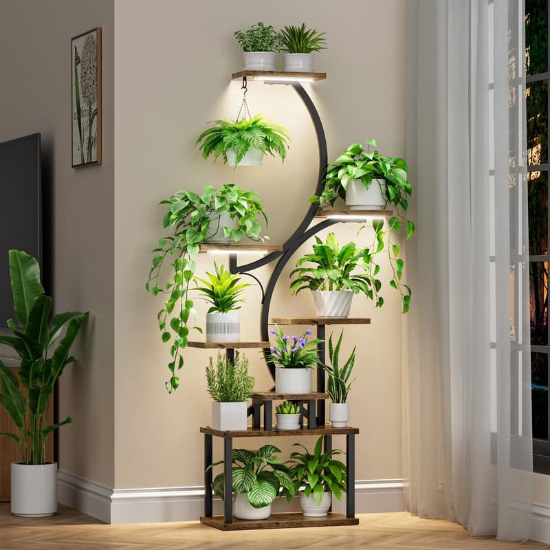 Plant Stand Indoor with Grow Lights - 51.18 x 23.11 x 2.13 inches - Black