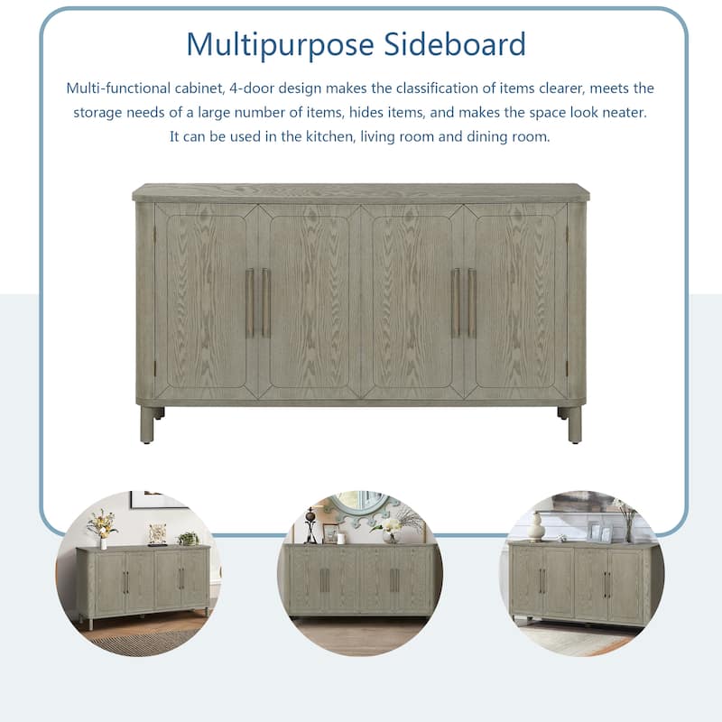 60'' Rounded Design Elements Throughout The Sideboard Including Tabletop, Legs, Four Side Furniture