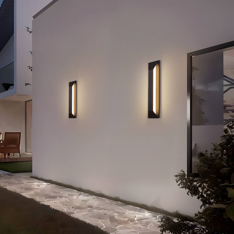 Black Outdoor LED Wall Lantern Sconce with Frosted Glass