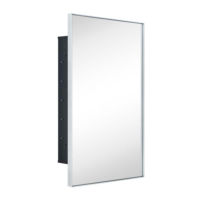 TEHOME Fulleti Matt Black Recessed Mount Squared Rectangle Medicine Cabinet with Mirror - 26" x 16" - Silver