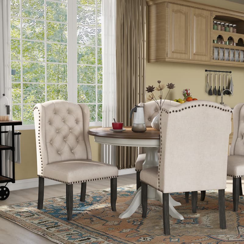 Tays Tufted Linen Wingback Dining Chairs (Set of 2) by Furniture of America - Beige