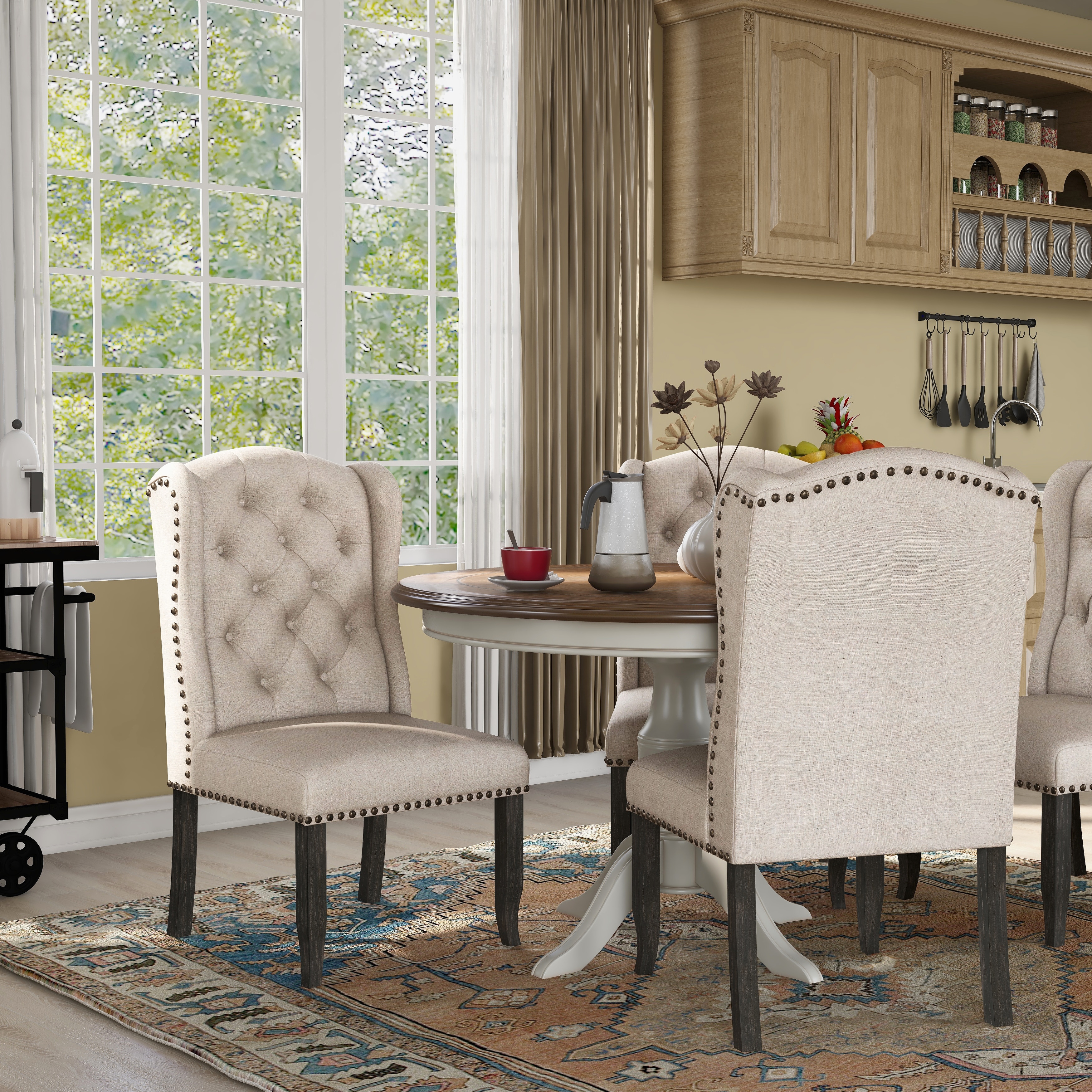 Furniture of america tays rustic linen fabric dining chairs 2025