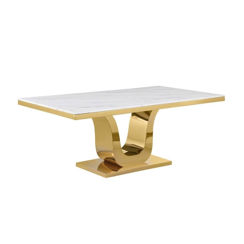 Best Quality Furniture D321-SC334-7 Dining Set with 78" White Marble Top