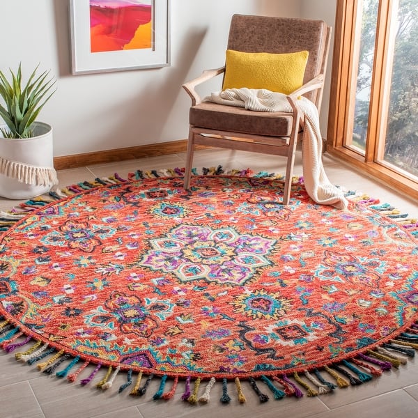 slide 2 of 13, SAFAVIEH Handmade Aspen Romy Boho Tribal Wool Medallion Rug 7' Round - Red/Gold - Round