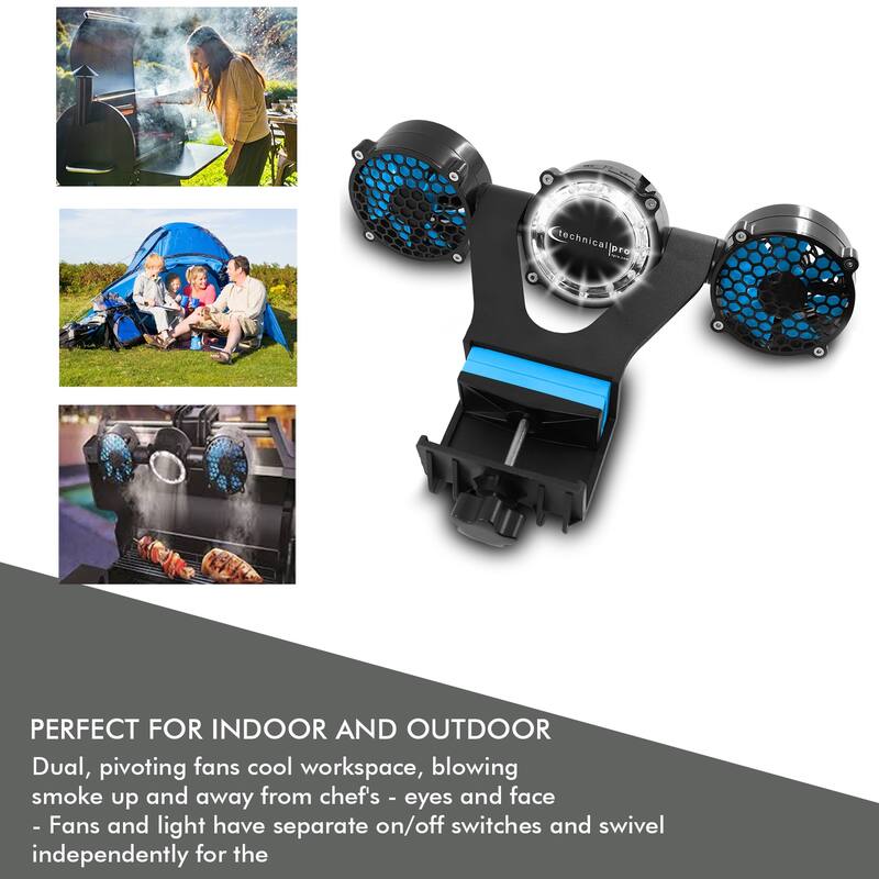 Technical Pro Portable Adjustable 12 LED Super Bright BBQ Grill w Light and Fan for Grilling, used w Gas,Charcoal,Electric Grill