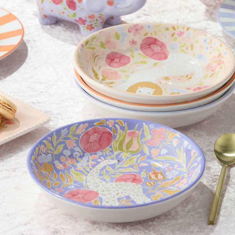 Certified International Menagerie 9" Soup/Cereal Bowls, Set of 4 Assorted Designs - 9.00"L x 9.00"W x 2.00"H