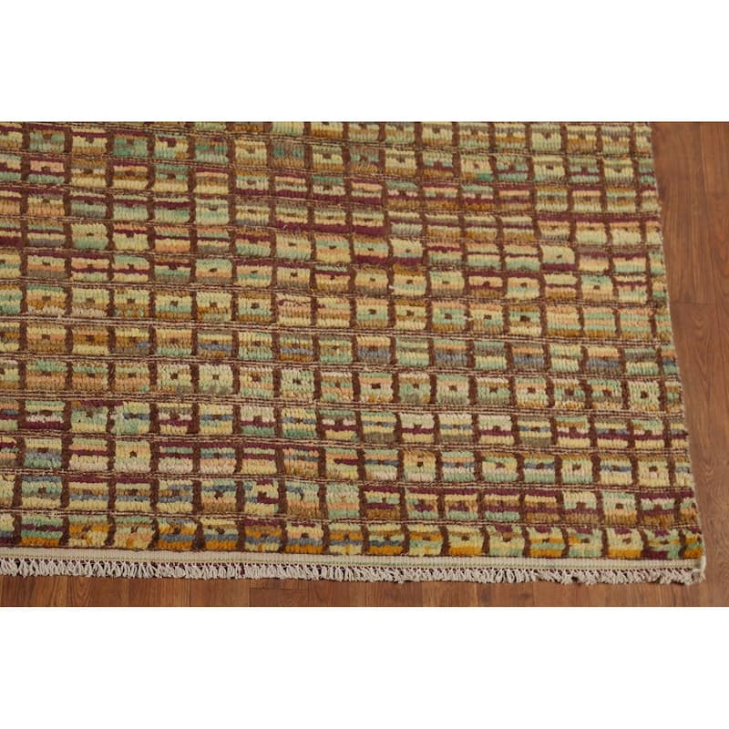 All-Over Checkered Moroccan Area Rug Hand-Knotted Wool Carpet - 8'0"x 10'3"