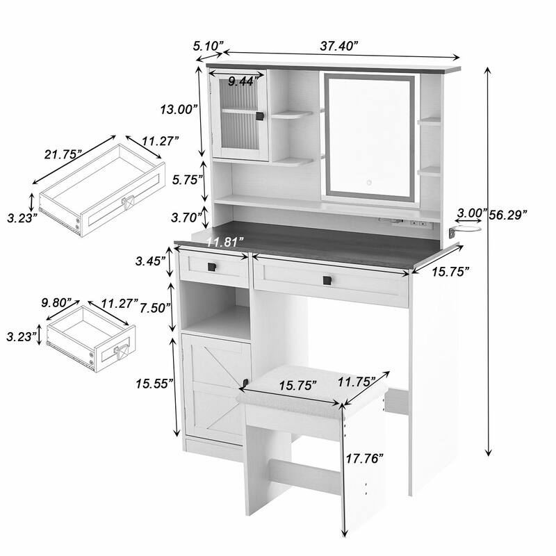 Farmhouse Makeup Vanity Desk with Mirror and Lights