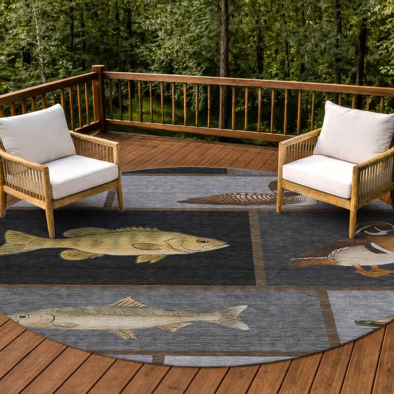 Machine Washable Indoor/ Outdoor Cabin Lodge Chantille Rug - Gray - 8' x 8'