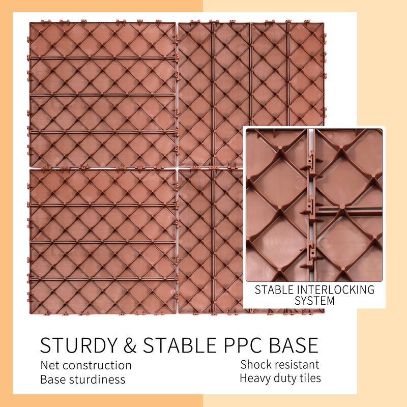 Plastic Interlocking Deck Tiles, 12.00"x12.00"(Pack of 44), Patio Flooring Outdoor Waterproof All Weather Use